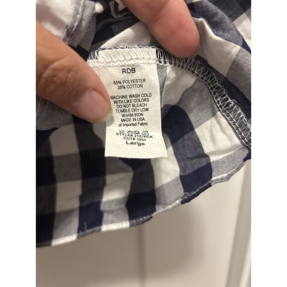 Aura Women's Size Large Navy Blue Gingham Peplum Summer One Shoulder Bow Top - Picture 3 of 5